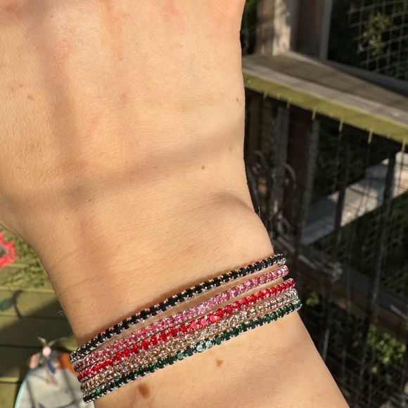 5 piece silver elastic Multicolor rhinestone bracelet set NEW - Picture 9 of 9